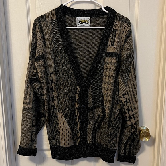 Le Tigre Vintage Beige and Black Geometric Pattern Cardigan Sweater - Picture 1 of 6